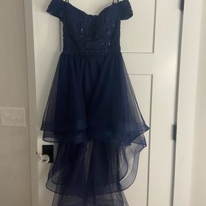 navy blue formal dress off the shoulder size 7